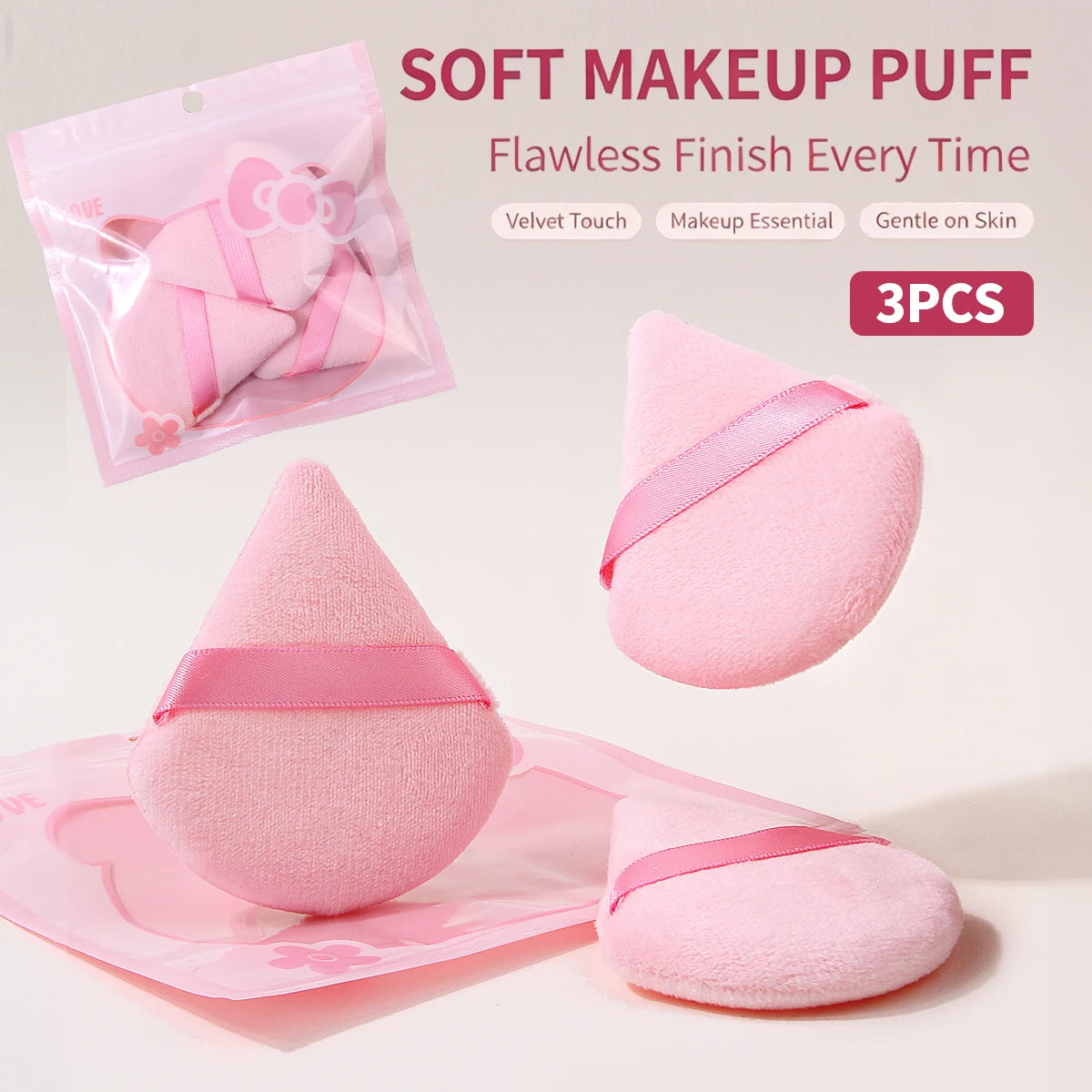 KOSSHOW 3-Pack Soft Makeup Puffs for Loose Powder Setting Makeup Sponge Puff QXL Pink