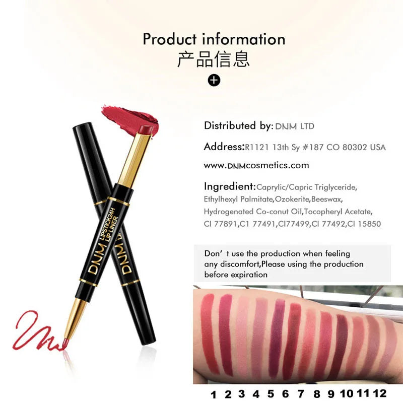 2-in-1 Matte Lipstick & Lip Liner Pencil | Waterproof Pigment Lip Liner Pencil QXL