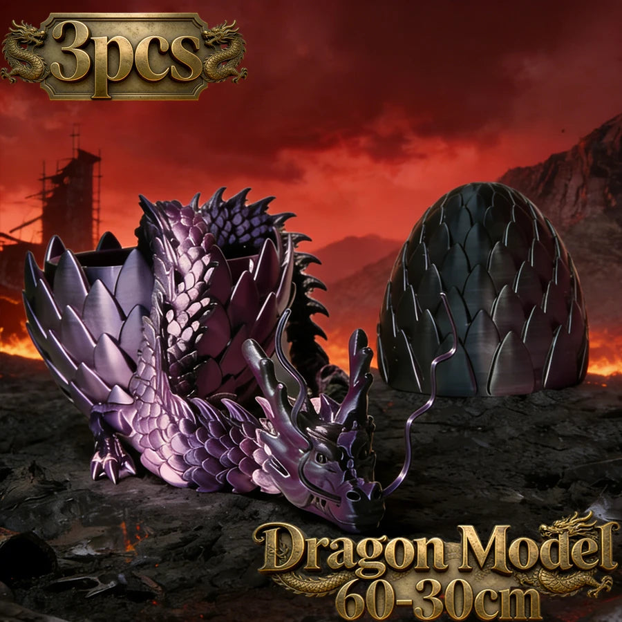 3D Printed Articulated Dragon Model 60cm + Dragon Egg Display Articulated Dragon Figure QXL