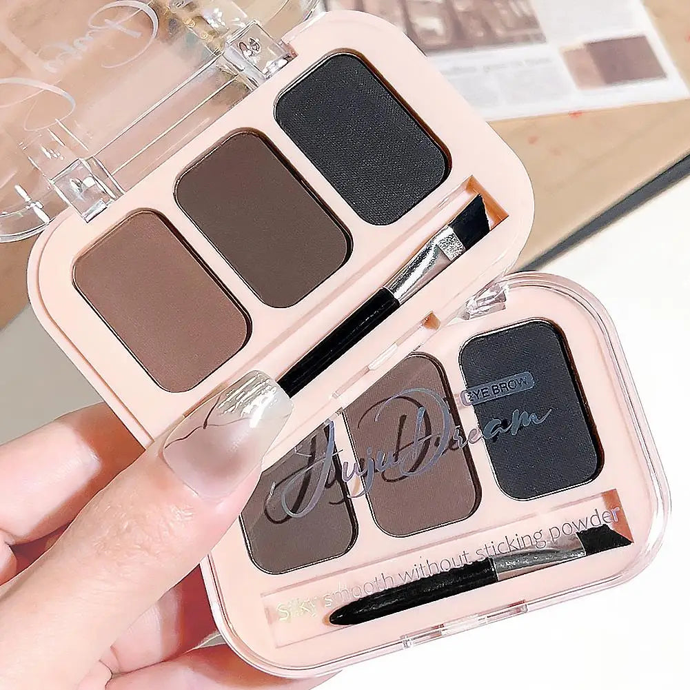 Matte 3-Shade Eyebrow Powder Palette with Brush | Gray & Black Eyebrow Powder Palette QXL
