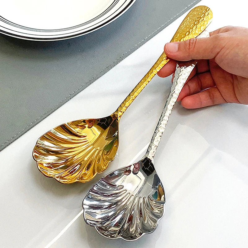 Shell-Shaped Stainless Steel Serving Spoon | Fan Design Serving Spoon QXL