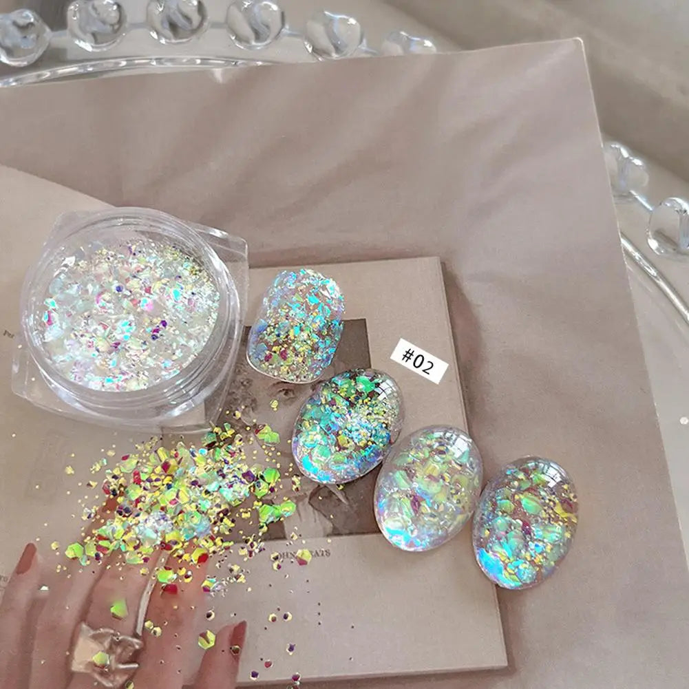 Iridescent Nail Glitter Flakes | Sparkle Sequin Pigment Powder Nail Glitter Flakes QXL