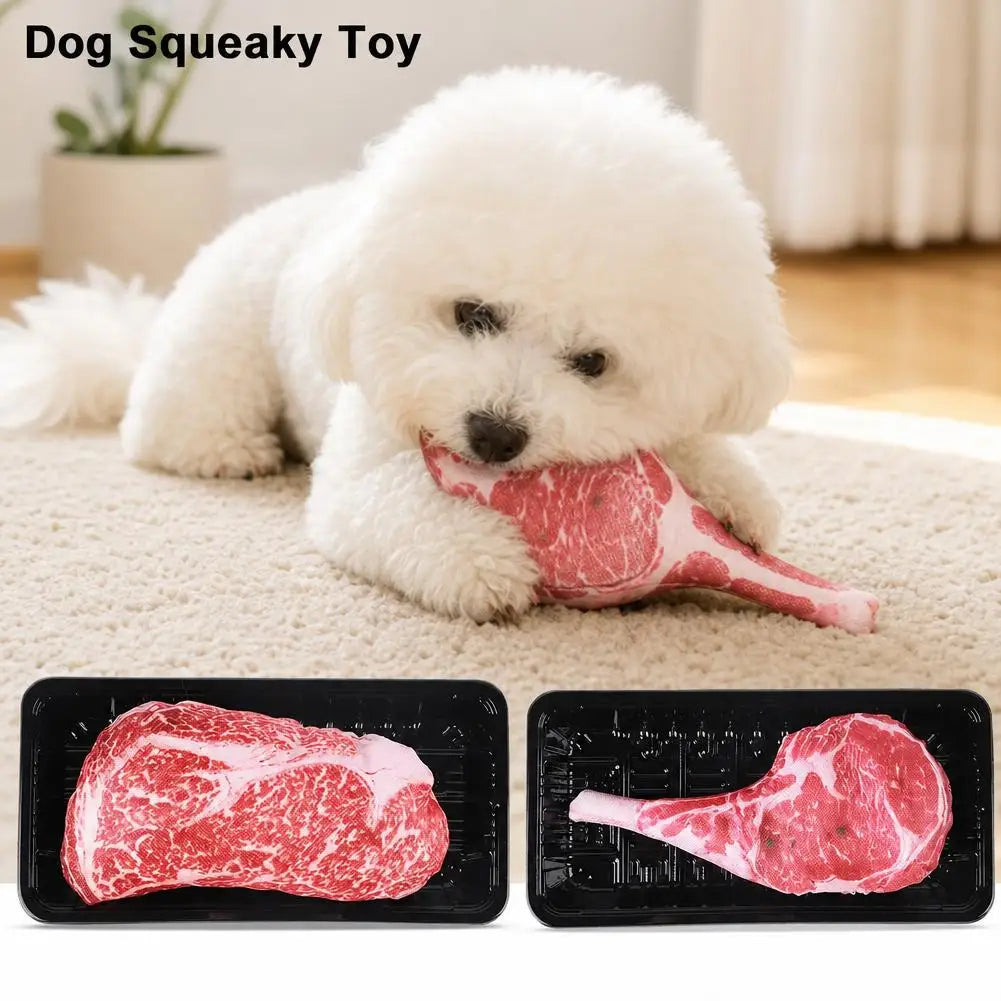 Squeaky Plush Steak Dog Toy | Chew & Fetch for Puppies Squeaky Dog Toy QXL