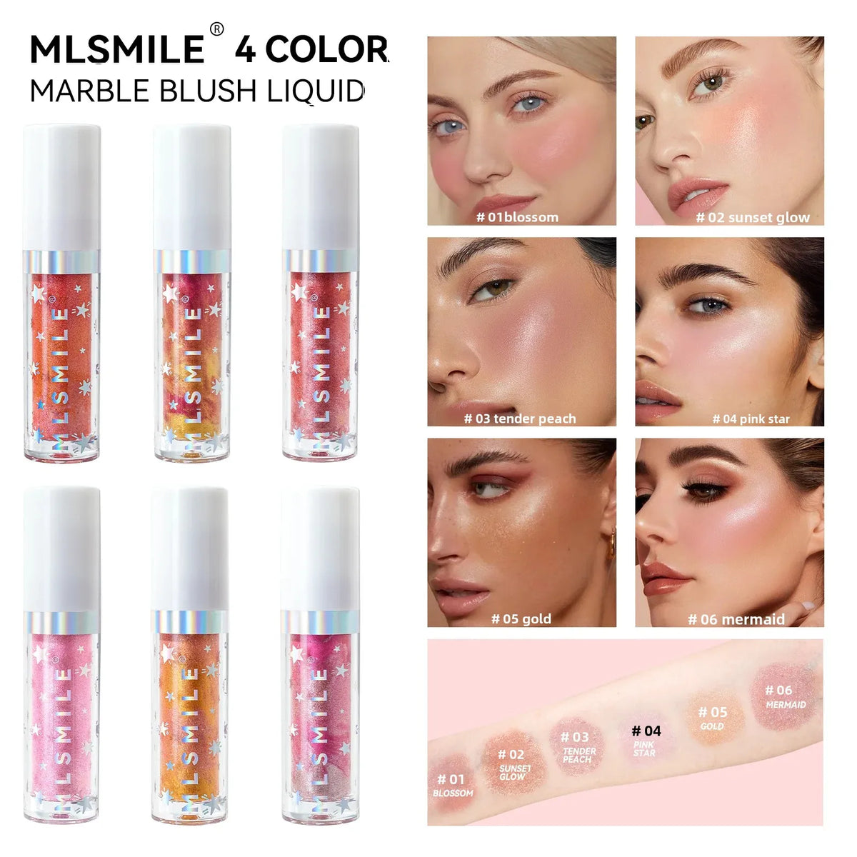 MLSMILE Marble Liquid Blush Highlighter & Contour – Waterproof Liquid Blush QXL