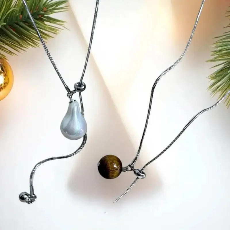 Baroque Pearl Stainless Steel Long Sweater Necklace | Women Pearl Chain Necklace QXL
