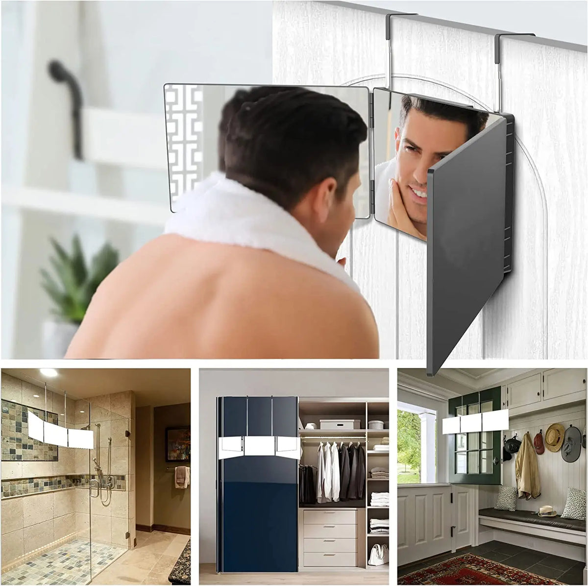 360° Trifold Vanity Makeup Mirror | Foldable Telescoping Hook Vanity Makeup Mirror QXL