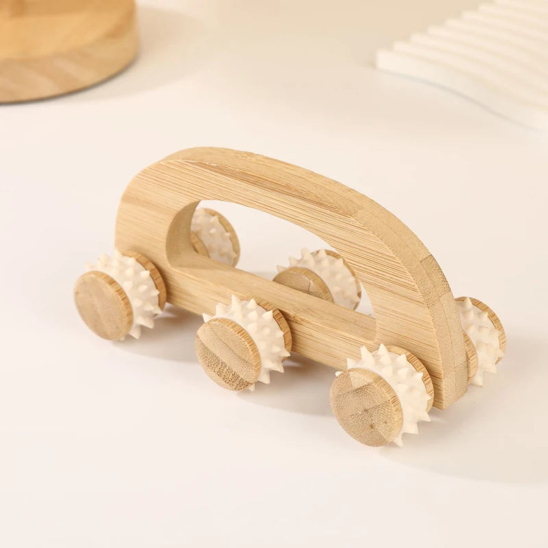 6-Wheel Wooden Massage Roller | Neck Back Leg Body Tool Wooden Massage Roller QXL