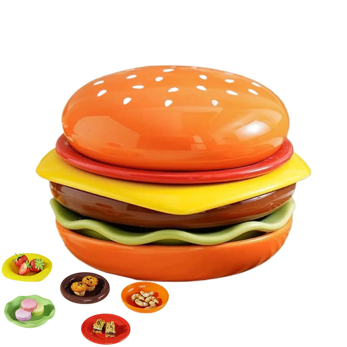 6-Pc Stackable Burger Plate Set | Mini Sauce & Dipping Bowls Novelty Plate Set QXL