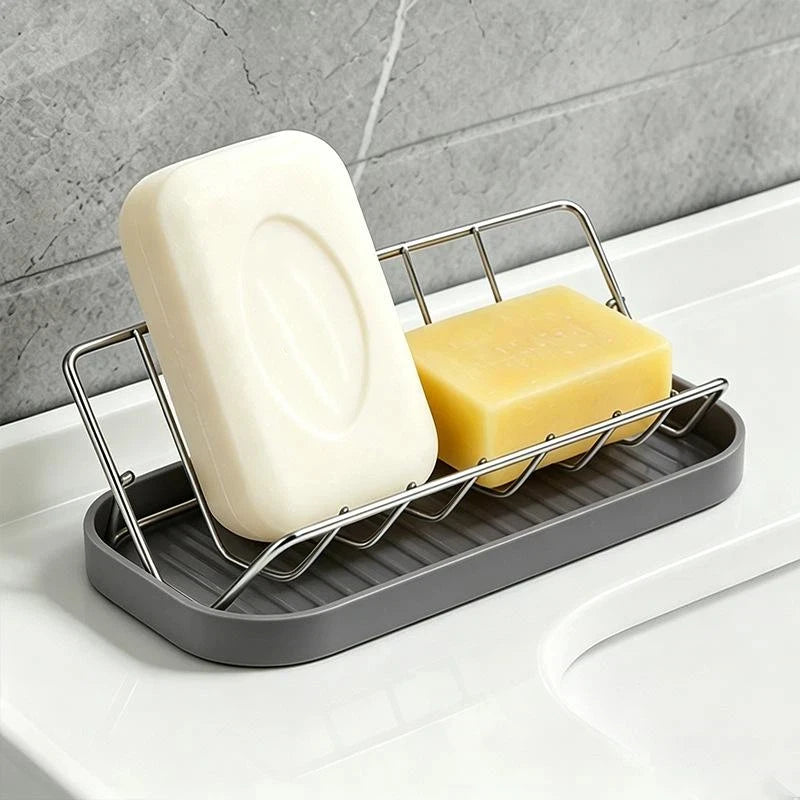 Stainless Steel Soap Dish & Sponge Draining Holder Rack Soap Dish Draining Rack QXL 1 Gray