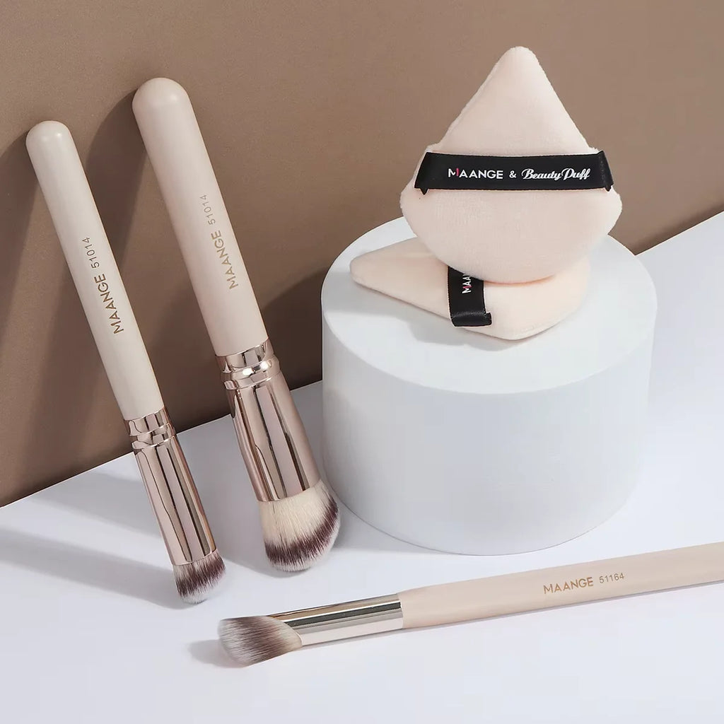 5-Pc Makeup Brush & Triangular Powder Puff Set | Pro Tools Makeup Brush Set QXL