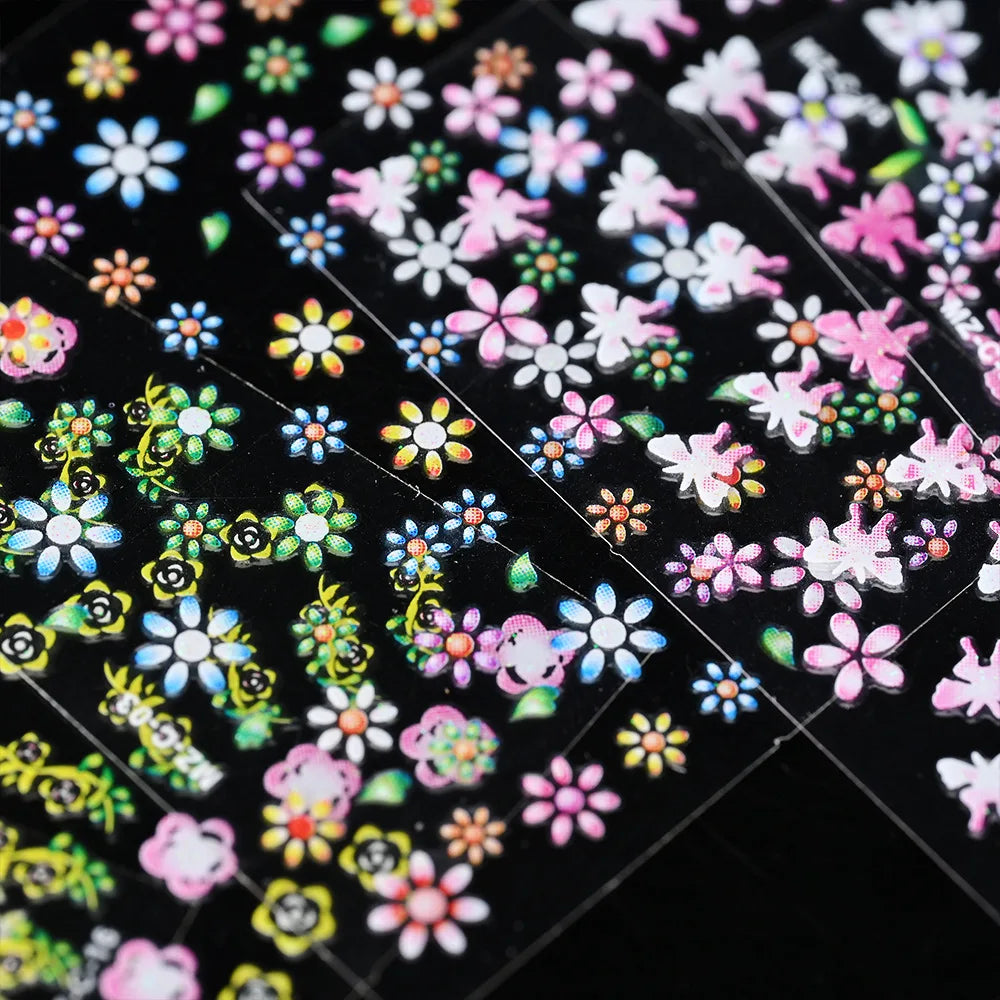 5D Flower Nail Art Stickers 5-Pack | Kawaii Floral Decals Nail Art Stickers QXL