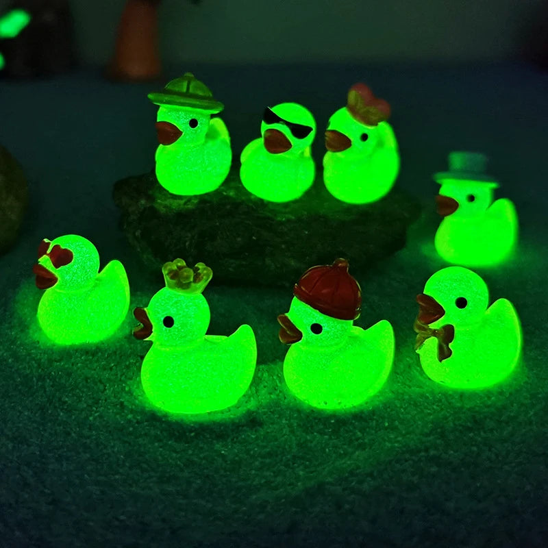 8-Pack Glow-in-the-Dark Mini Duck Figurines | Resin Miniatures Miniature Figurines QXL