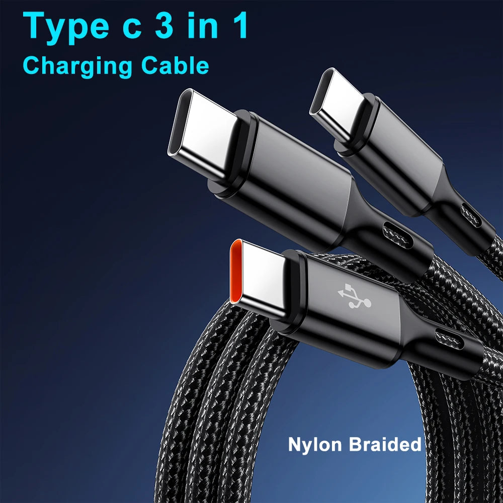 3-in-1 USB-A to USB-C Cable 100W 6A Fast Charging & Data Sync USB-C Charging Cable QXL