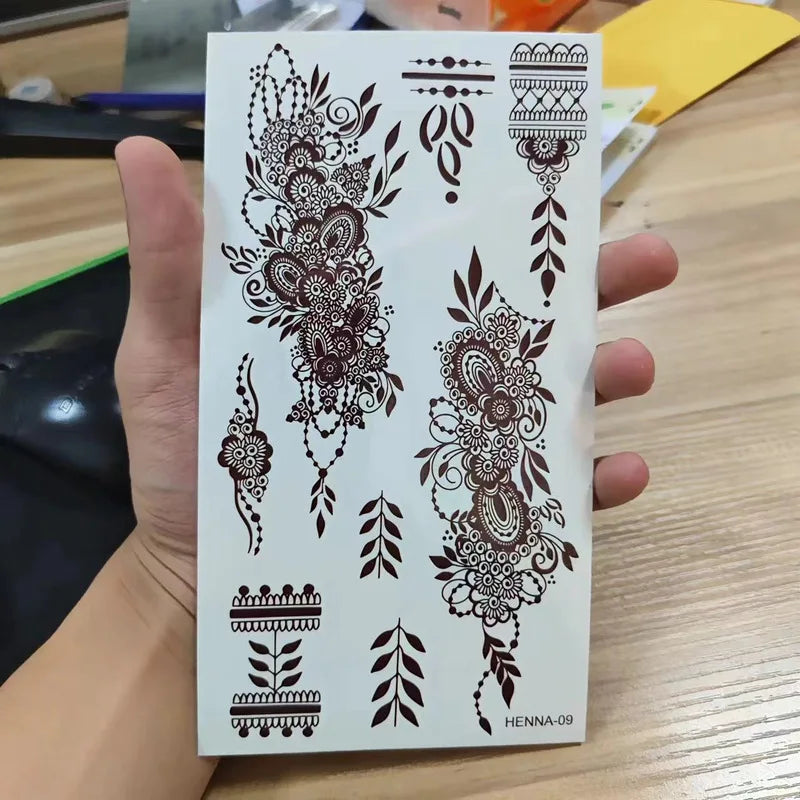 Brown Henna Mandala Temporary Tattoo Stickers – Hand & Finger Temporary Tattoo Stickers QXL