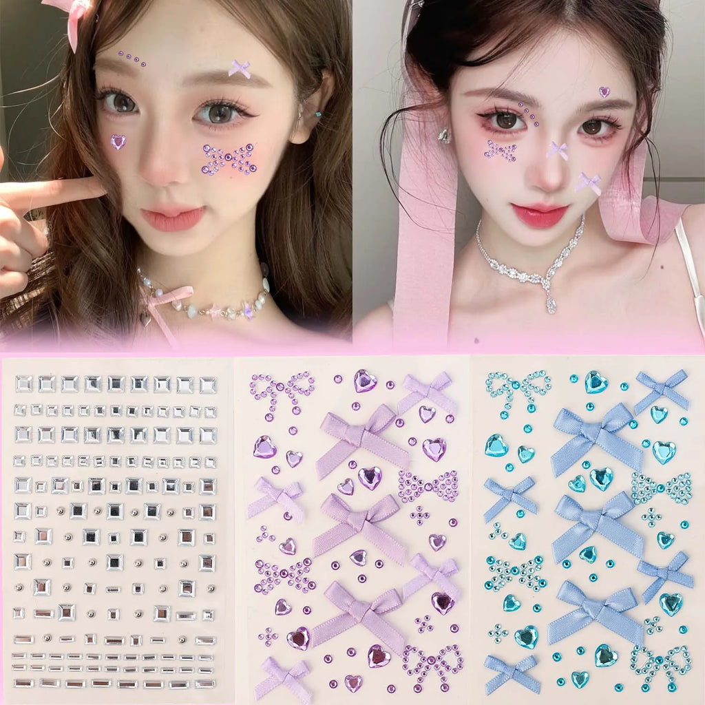 3D Rhinestone Bow Face Stickers | Halloween Cosplay Body Art Face & Body Stickers QXL