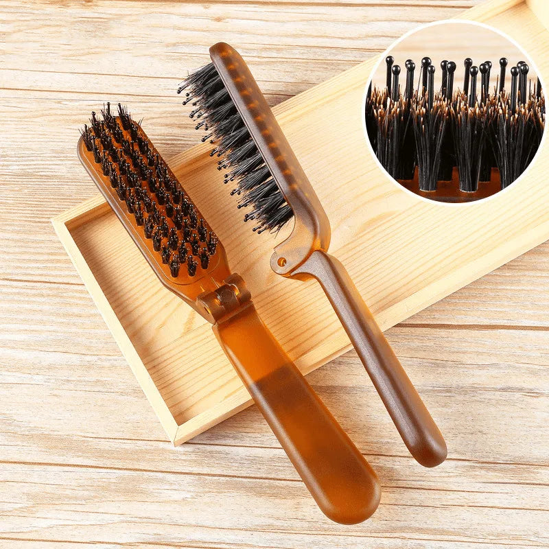 Amber Folding Boar Bristle Comb | Anti-Static Travel Hair Comb Folding Hair Comb QXL
