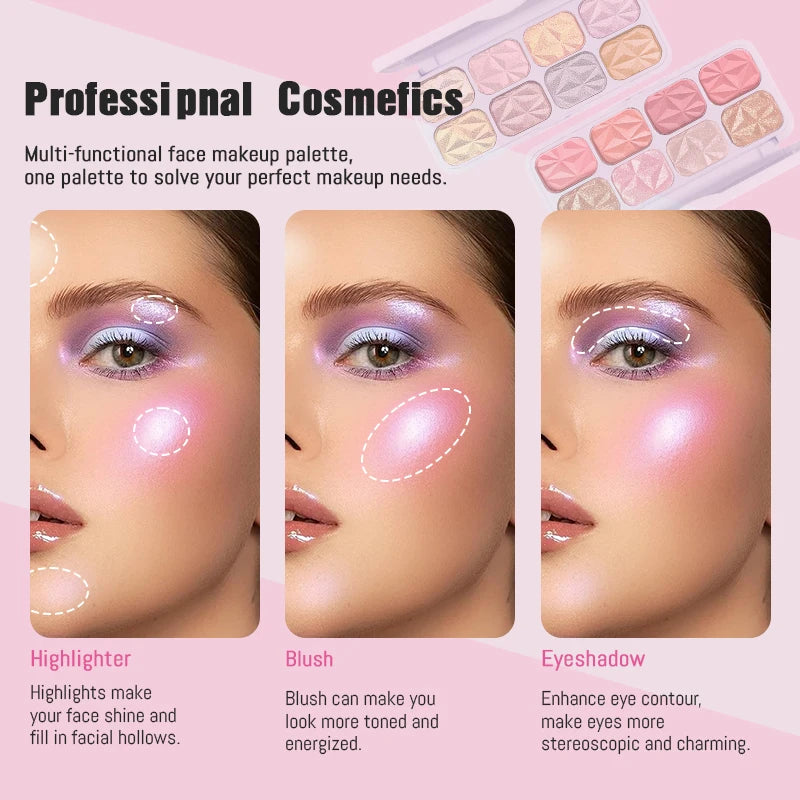 VERONNI 8-Color Diamond Highlighter Blush & Contour Palette Highlighter Blush Palette QXL