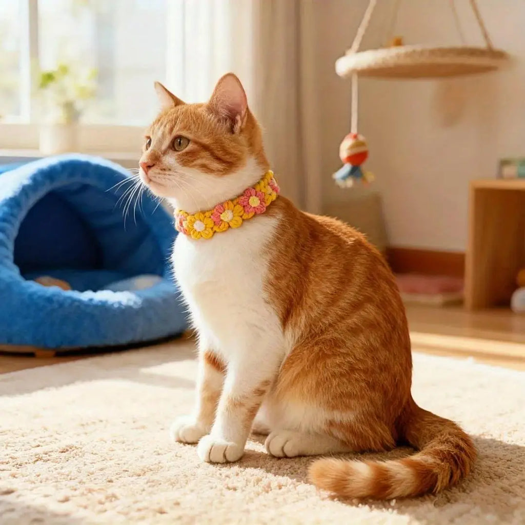 Handmade 3D Yarn Flower Pet Collar – Cats & Small Dogs Pet Collar QXL