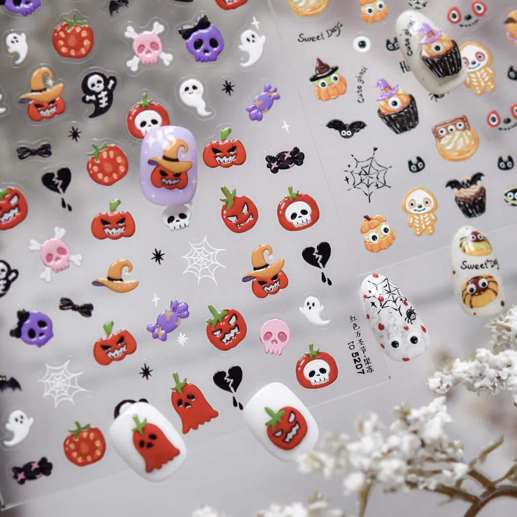 Halloween 5D Nail Art Stickers – Ghosts, Pumpkins & Skulls Nail Art Stickers QXL