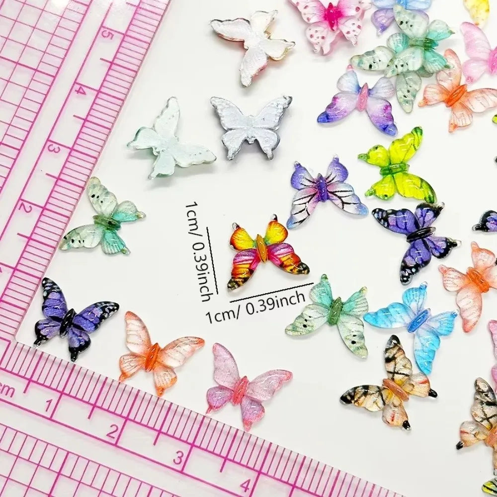 50-Pack 3D Butterfly Nail Charms | Glossy Multicolor Resin Nail Art Charms QXL