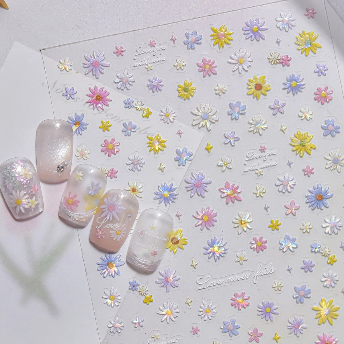 5D Holographic Daisy & Butterfly Embossed Nail Art Stickers Nail Art Stickers QXL