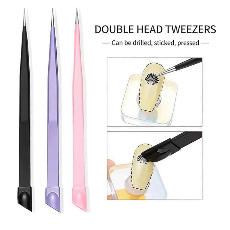Nail Art Tweezer Set | Silicone Press Stick & Diamond Picker Nail Art Tool Set QXL