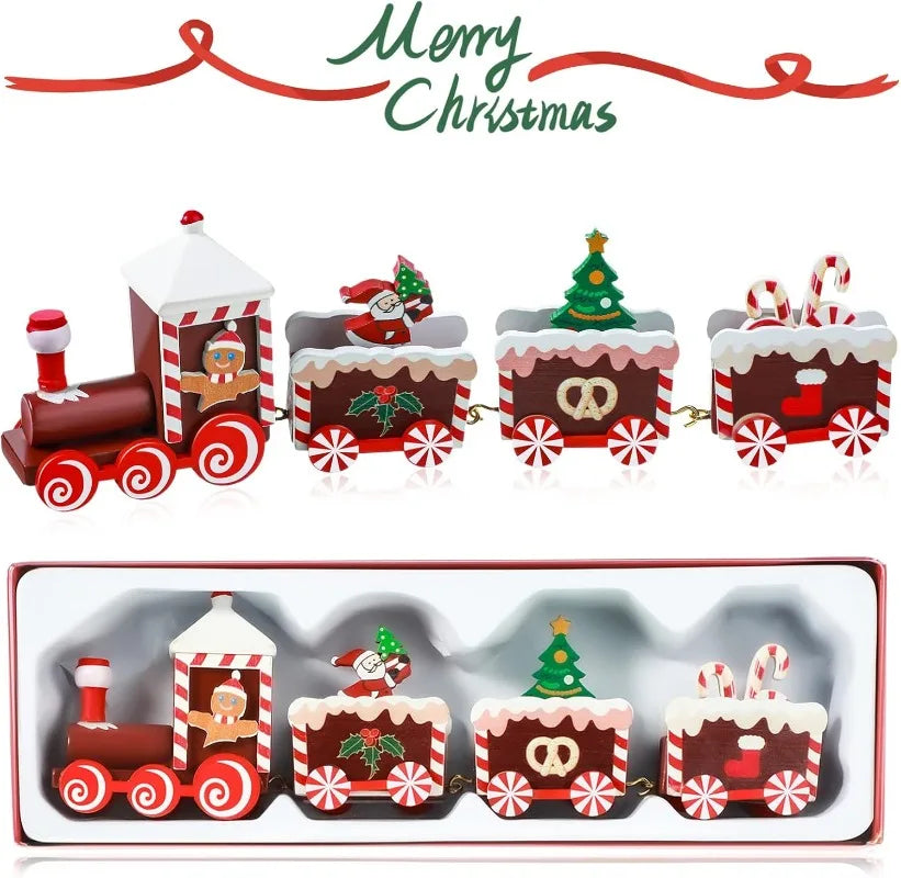 Painted Wooden Christmas Train Table Decoration Set Christmas Decoration QXL
