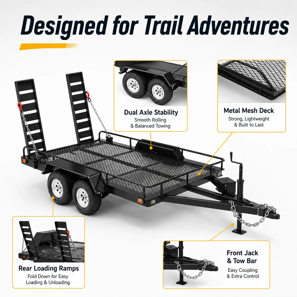 1/10 Scale Metal RC Trailer 4 Tires | SCX10 TRX4 RC4WD D90 RC Trailer Accessory QXL