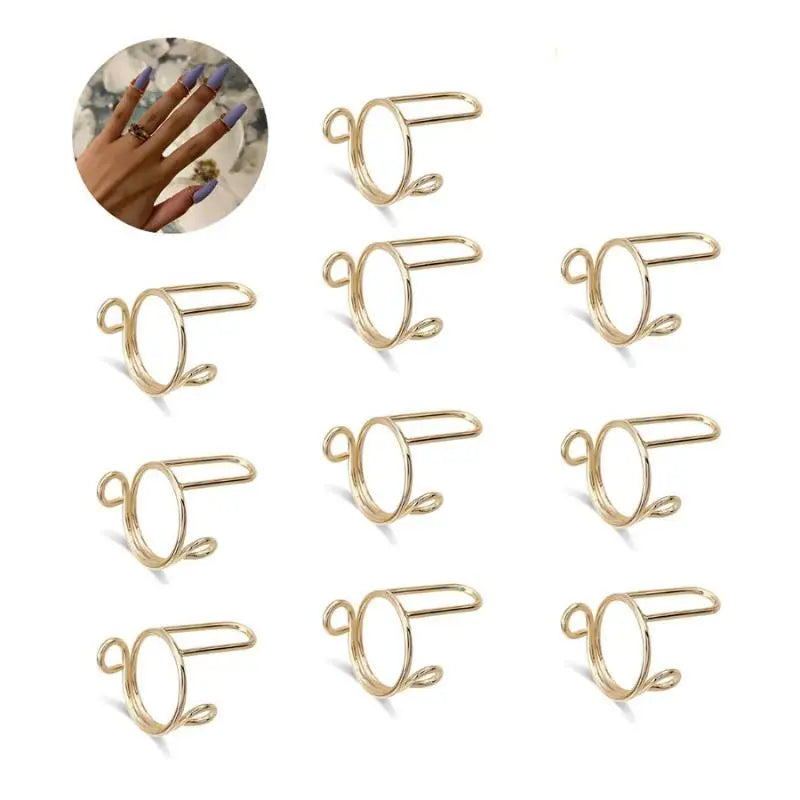 10-Pack Adjustable Thin Nail Rings | Fingertip Covers for Women Nail Rings Set QXL