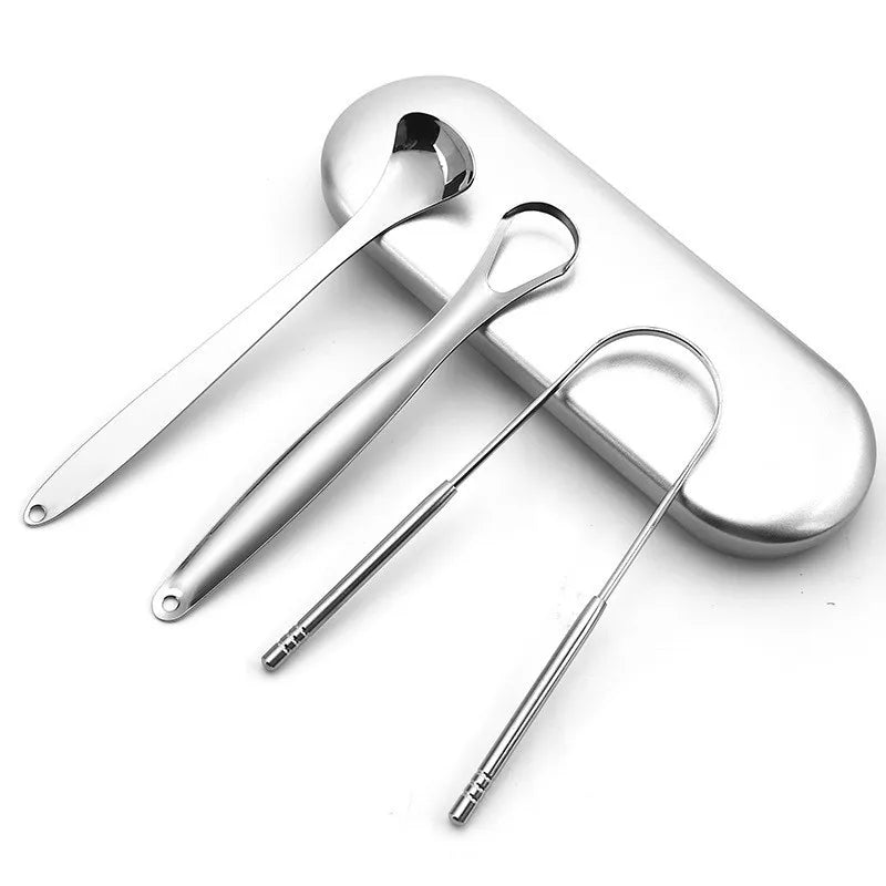 Stainless Steel Tongue Scraper Set | Fresh Breath Adults Tongue Scraper Set QXL