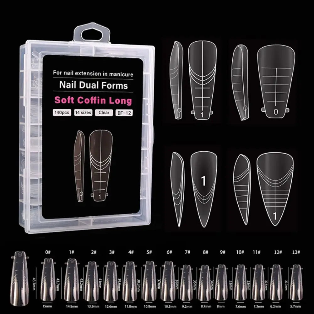 140-Pc French Nail Dual Form Molds | 14 Sizes, Reusable Nail Extension Molds QXL