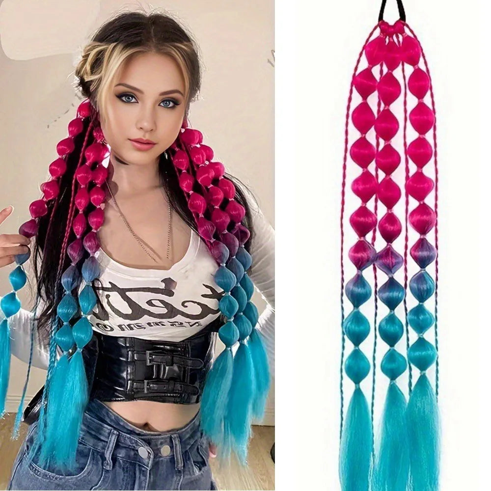 Braided Bubble Ponytail Hair Extension | Colorful 20" Ombre Ponytail Hair Extension QXL