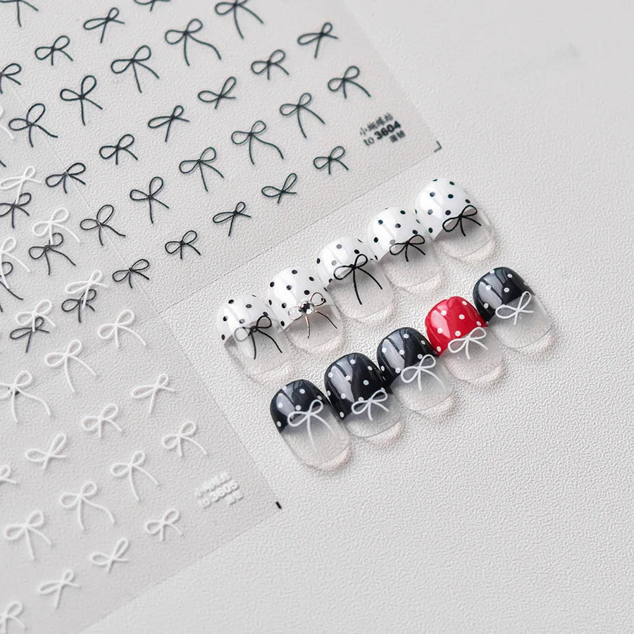 5D Bow Tie Nail Art Stickers – Black White Gold Silver Decals Nail Art Stickers QXL
