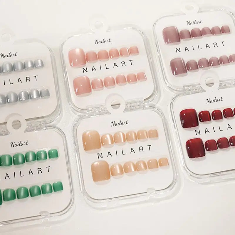 Cat Eye Press-On Toe Nails | Short Square False Toenails 10pc Press-On Toenails QXL