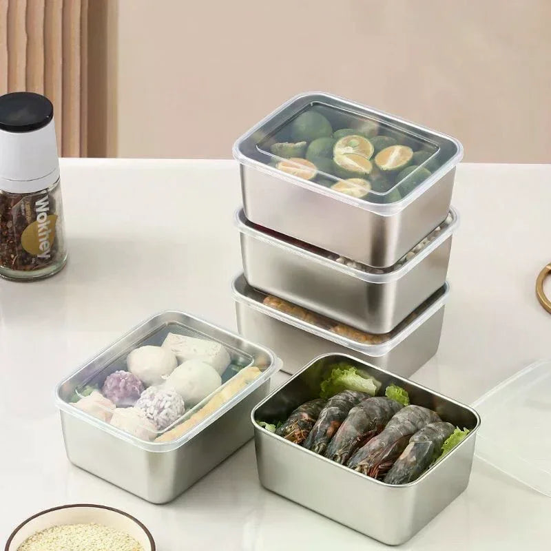 316 Stainless Steel Rectangular Food Tray with Lid Food Storage Tray QXL
