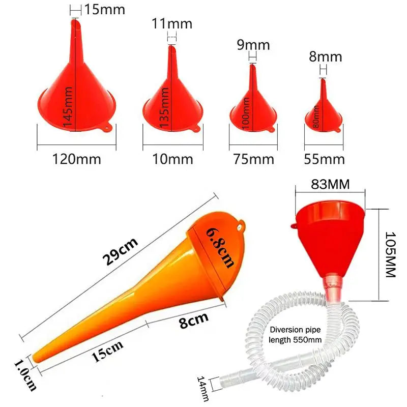 8-Piece Plastic Funnel Set | Fuel, Oil & Fluid Transfer Kit Automotive Funnel Set QXL