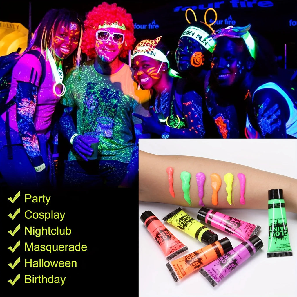 6-Pack Neon UV Glow Face & Body Paint – 6 Colors, 25ml UV Face & Body Paint QXL
