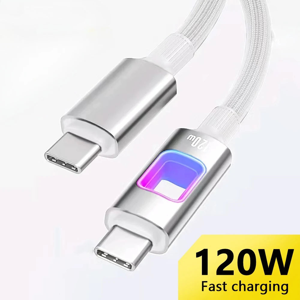 120W USB-C to C Fast Charging Braided Cable 6A PD Cord USB-C Charging Cable QXL