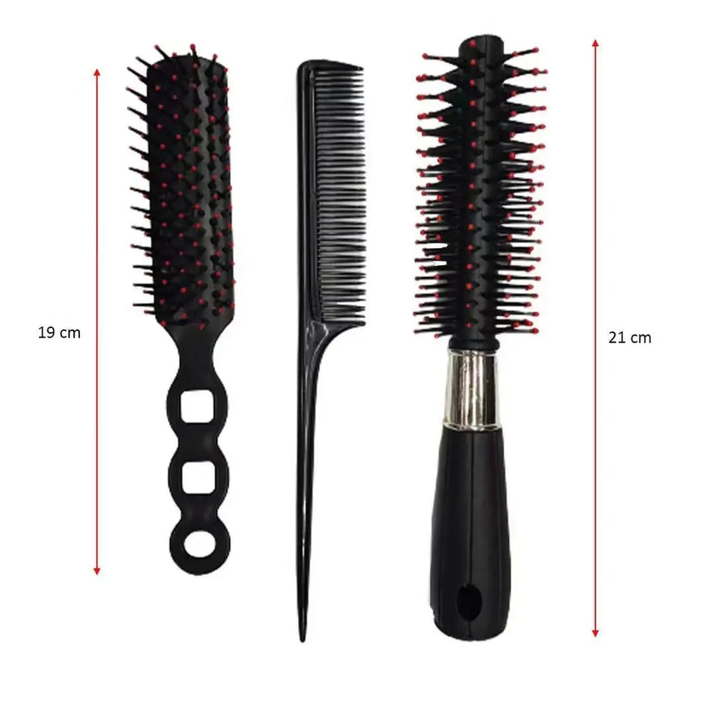 3-Piece Hairbrush & Comb Set | Round, Flat & Wide-Tooth Hair Brush Set QXL