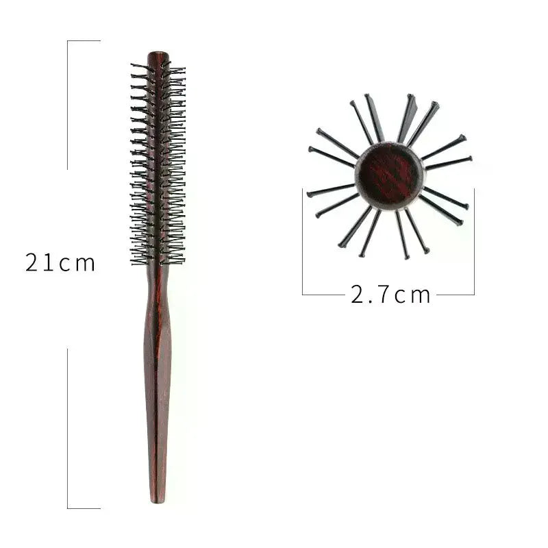 Mini Round Nylon Hair Brush | Wooden Handle Styling Comb Round Hair Brush QXL
