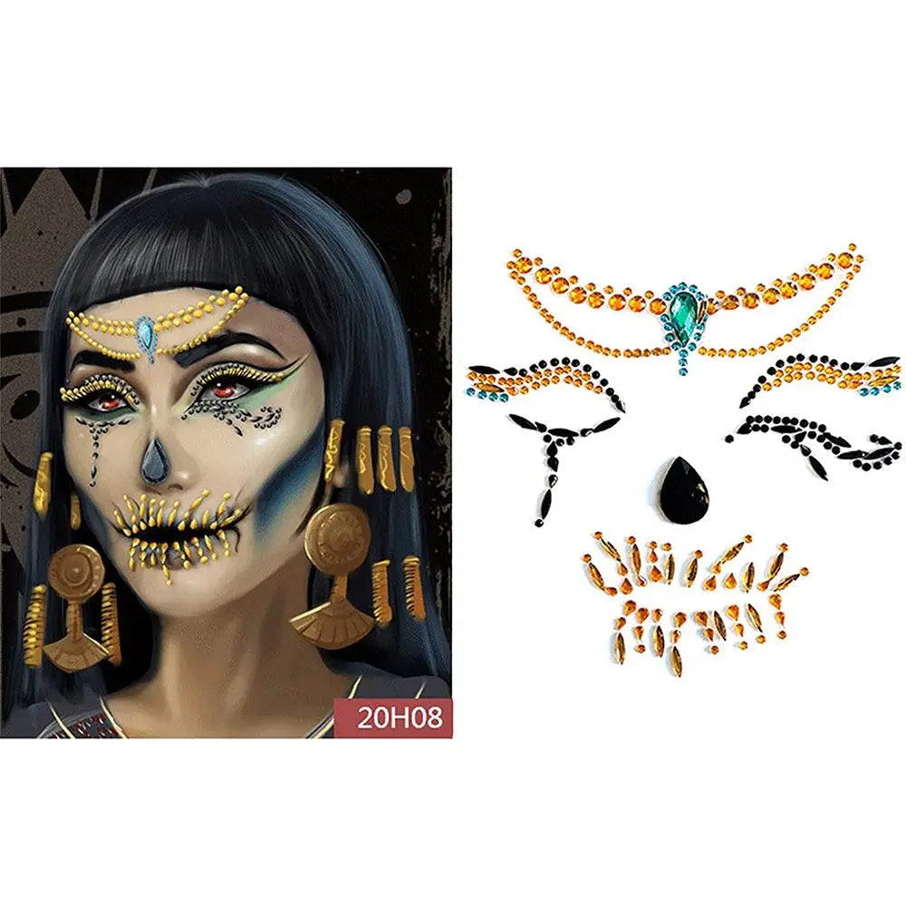 Halloween Skull Temporary Face Tattoo & Crystal Stickers Temporary Face Sticker QXL