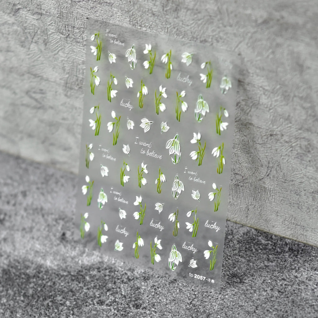 5D Embossed Lily of the Valley Nail Stickers | Floral Decals Nail Art Stickers QXL