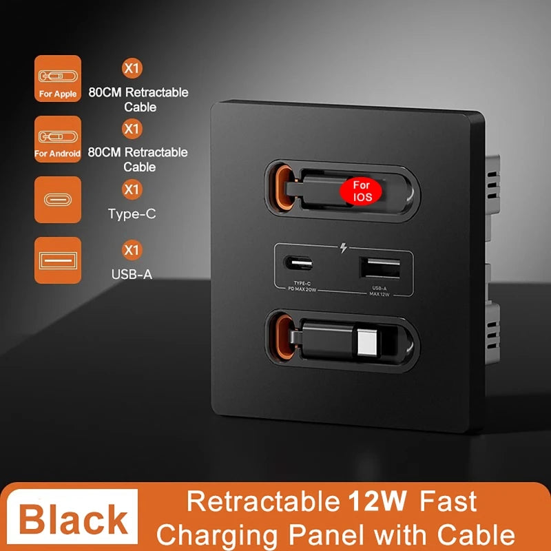 12W USB-C Fast Charge Wall Socket Panel | Type-C & USB-A Wall Charging Socket QXL