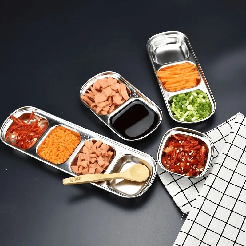 304 Stainless Steel Korean Dipping Sauce Dish | 1–4 Compartments Dipping Sauce Bowl QXL