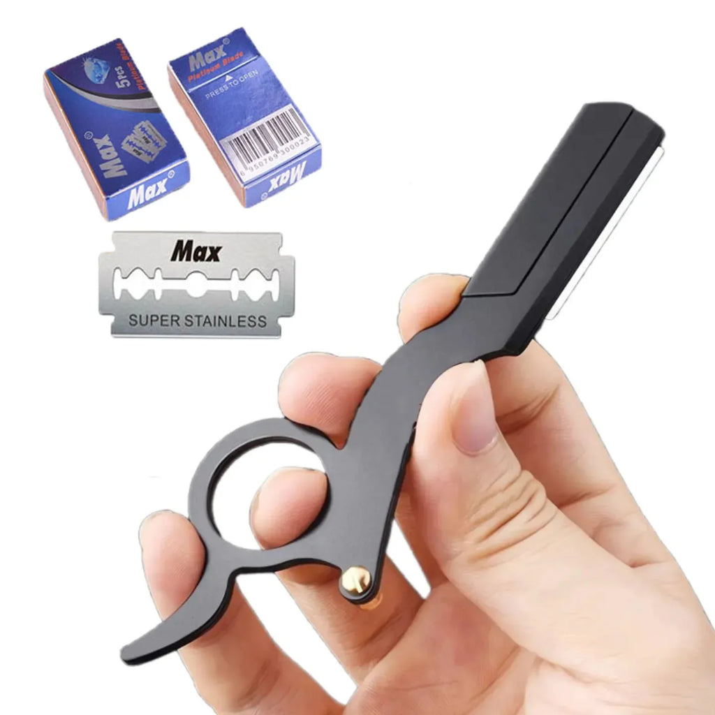 Double-Edge Stainless Steel Barber Razor + 10 Blades | Grooming Kit Barber Shaving Razor QXL