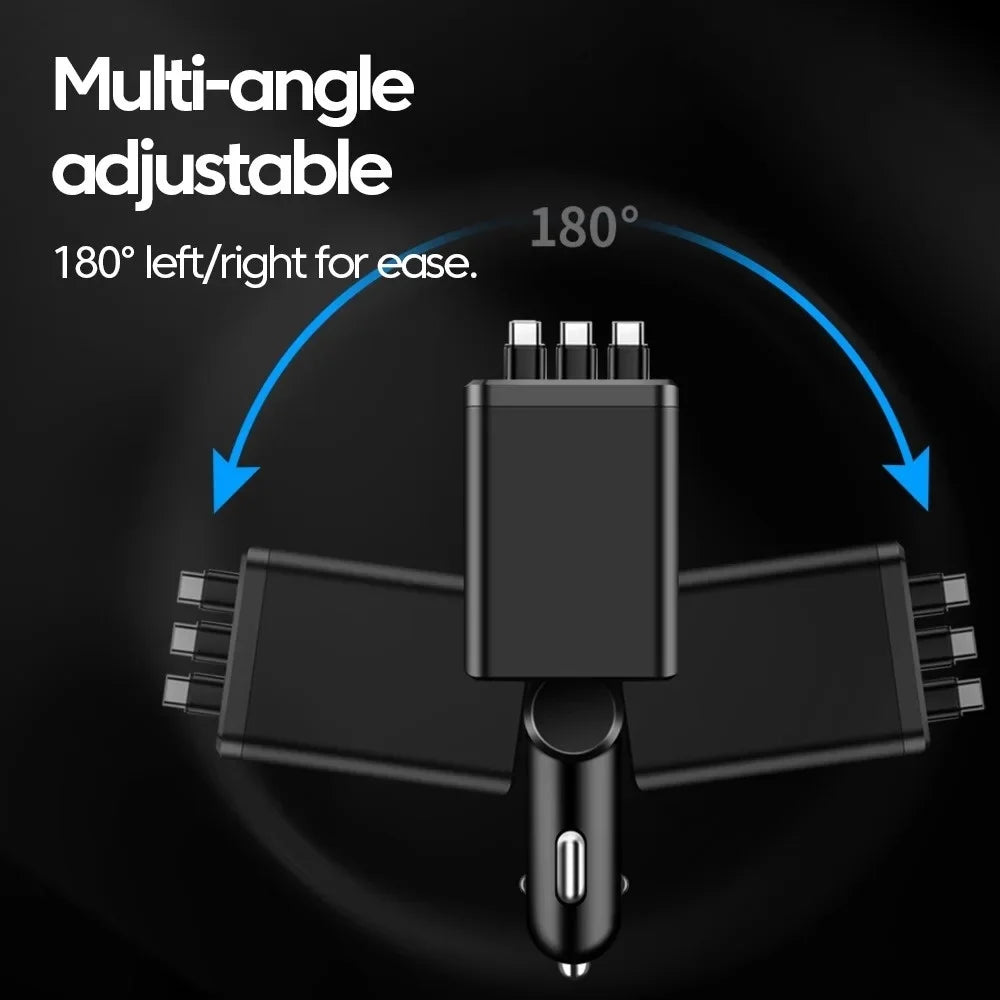 7-in-1 Retractable Car Charger USB-C PD 180W Fast Charging Car Phone Charger QXL