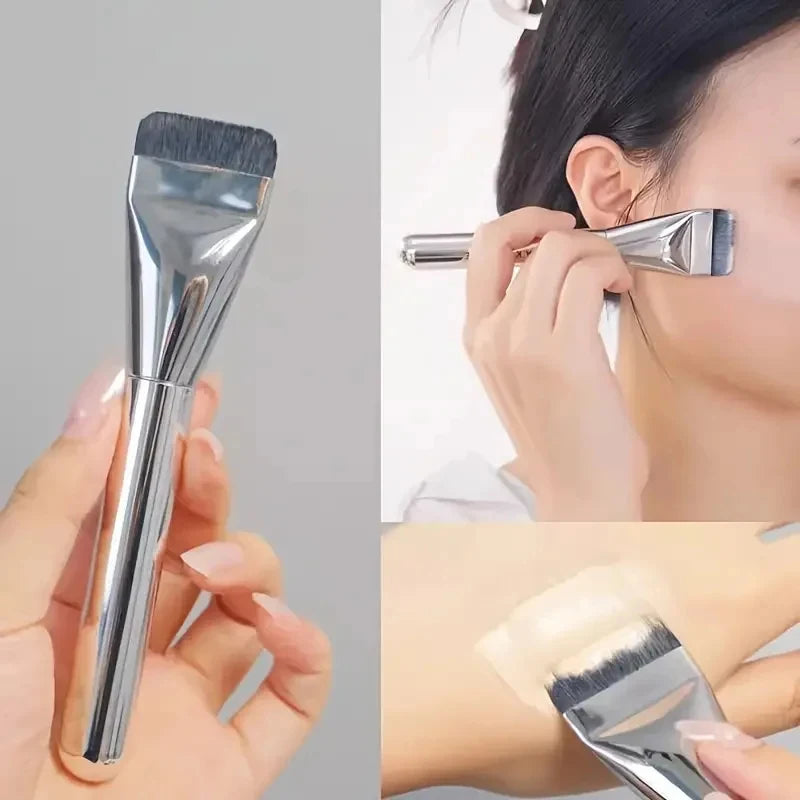 Foundation Brush & Steel Mixing Palette Set – 2 Pcs Makeup Brush & Palette Set QXL