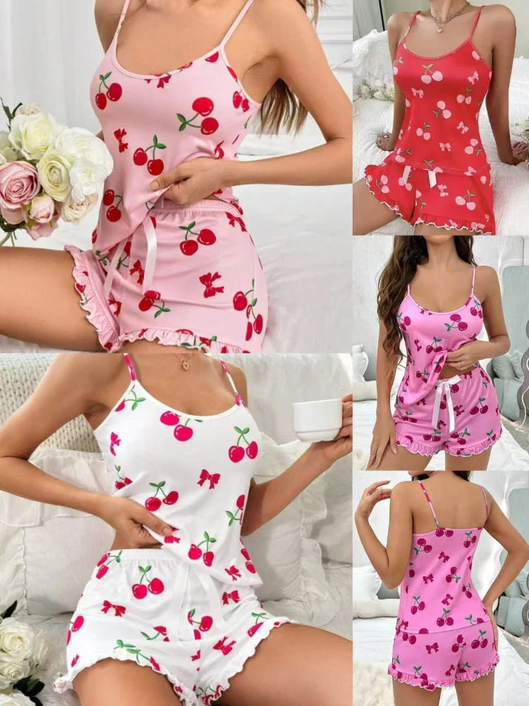 Women's Spaghetti Strap Cami & Shorts Pajama Set – Summer Pajama Set QXL