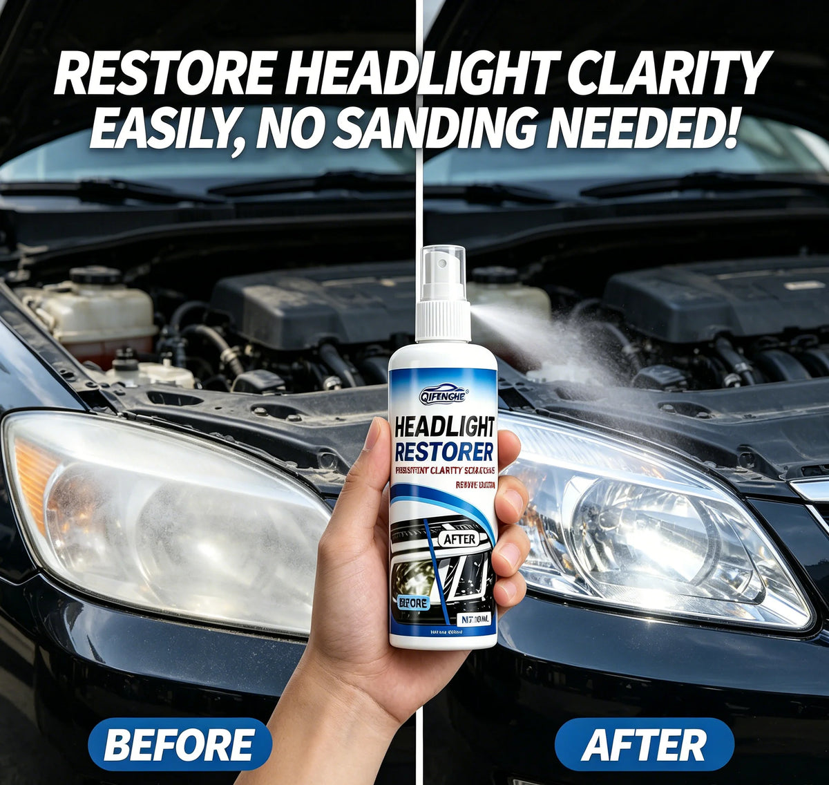 100mL No-Sanding Headlight Restorer Spray | DIY Clarity Headlight Restorer Spray QXL