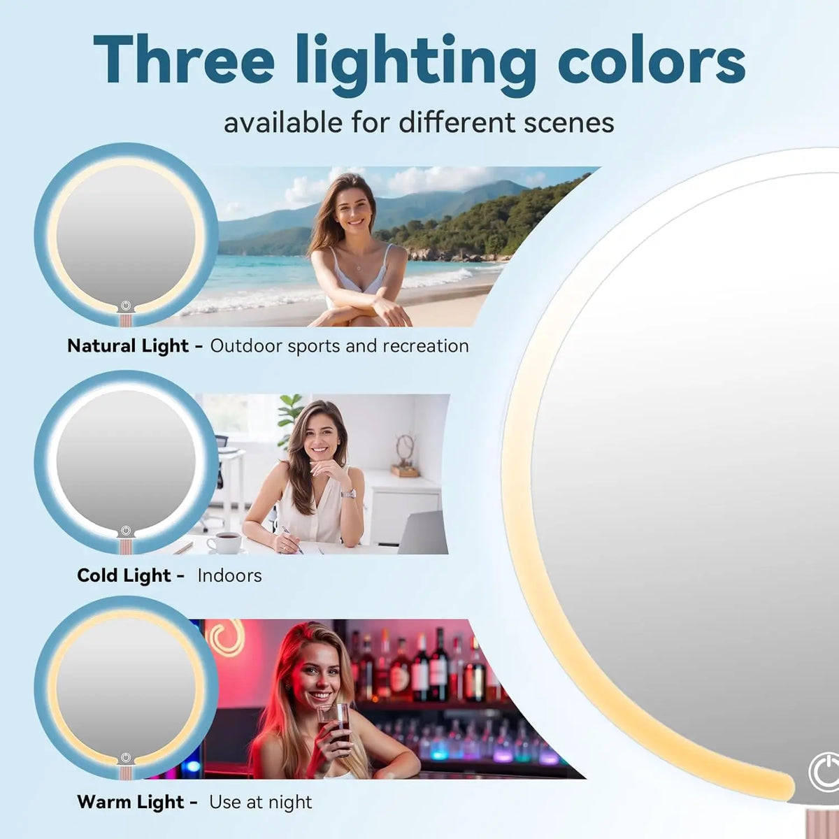 LED Vanity Makeup Mirror | Touch Control 3-Speed Brightness Lighted Makeup Mirror QXL